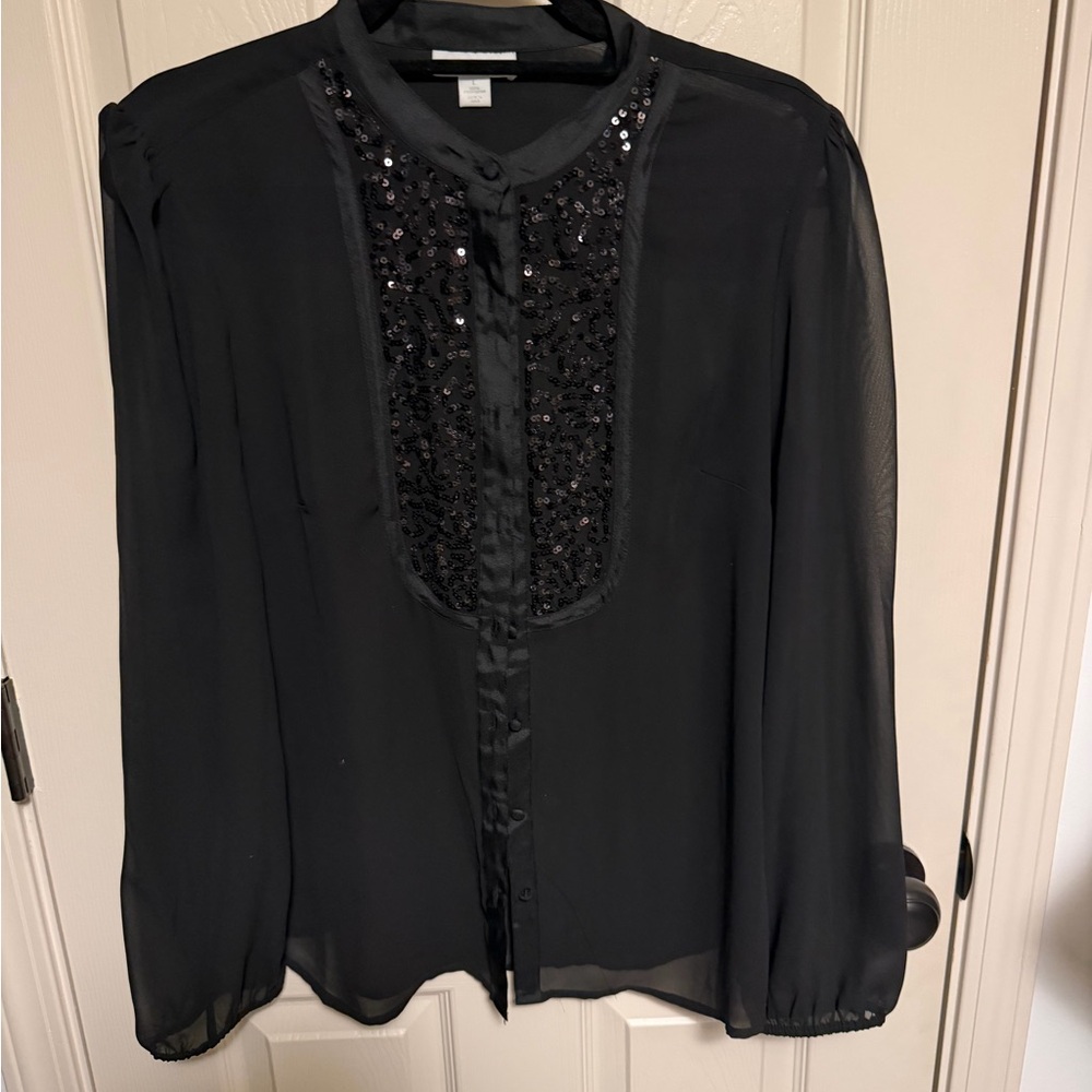 Charter Club Black Sheer Blouse with Sequins